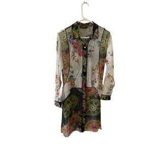 Dor Dor Couture Women's Floral Mix Print Sheer Tunic Top - Medium
